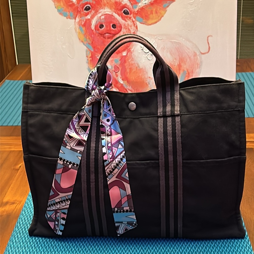 Hermes Fourre Tout MM Handbag Tote Black and Gray